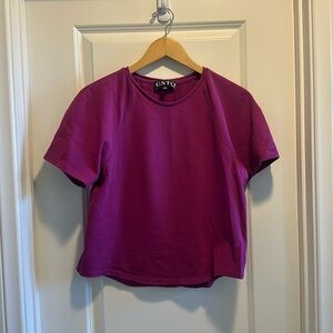 GSTQ scoop hem fuchsia short sleeve shirt size L